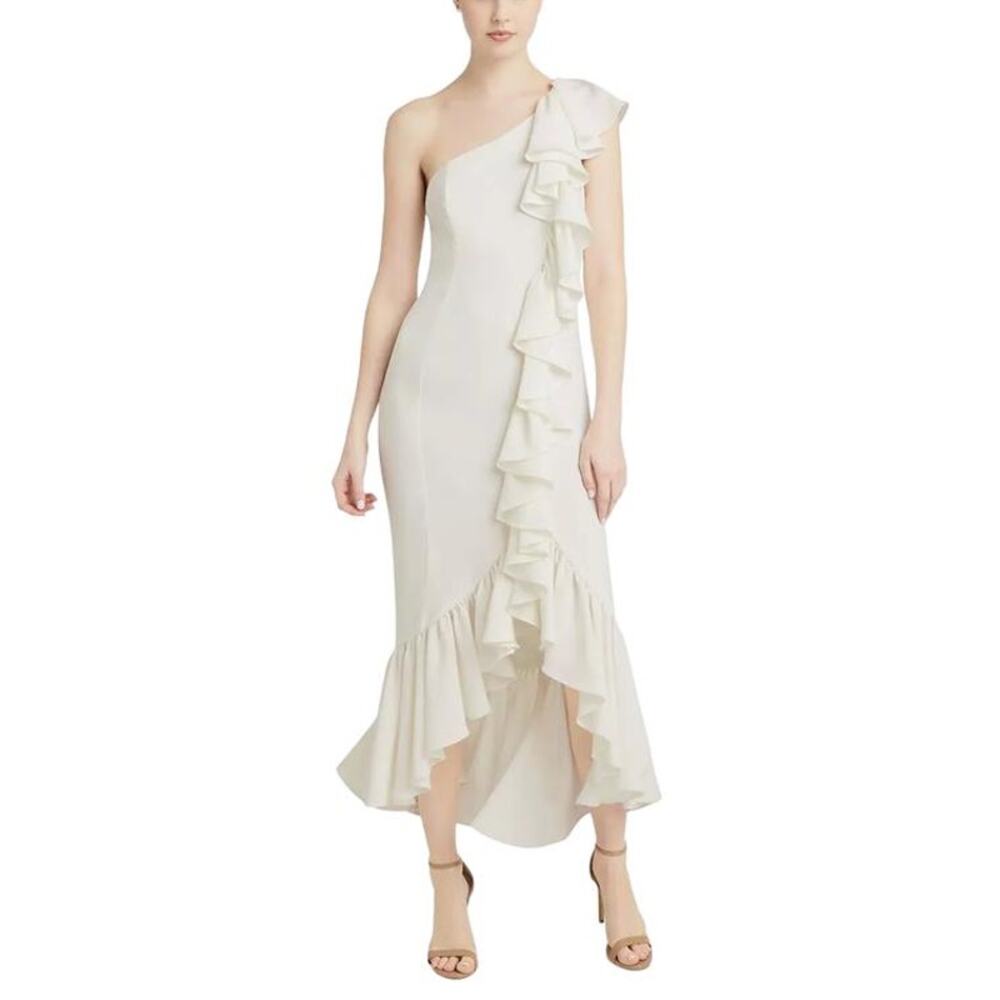 Cinq á Sept Jovette 1 Shoulder Cocktail Midi Dress White Ivory 2 XS Mermaid
